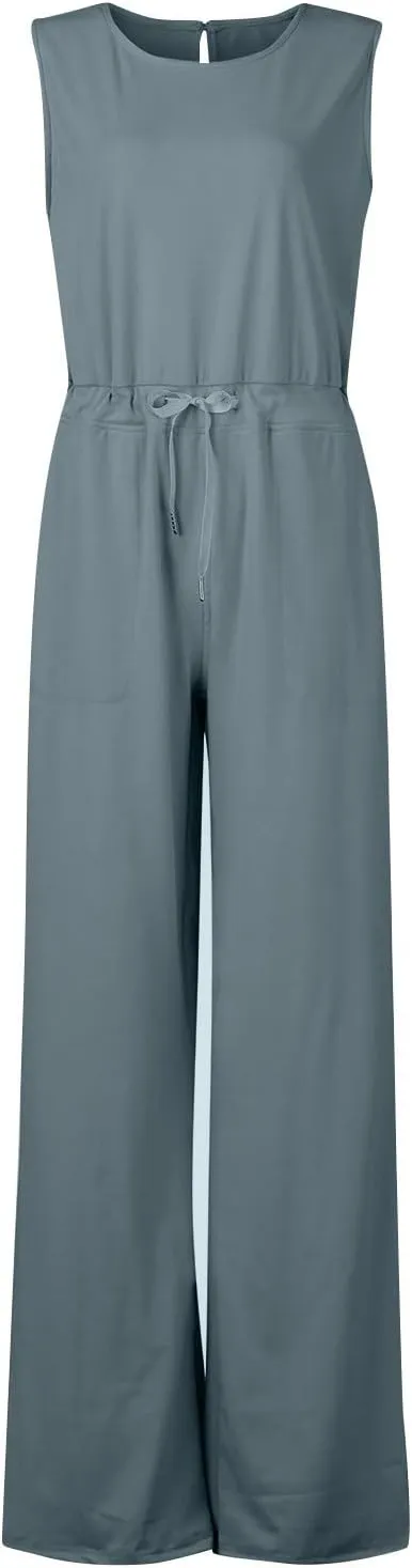 Versatile Jumpsuit Ladies Sleeveless Dressy Casual Solid Color Fashion Long Rompers Rompers Summer Trendy