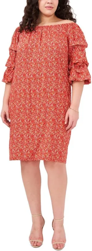 Vince Camuto Womens Plus Casual Knee Shift Dress Red 1X