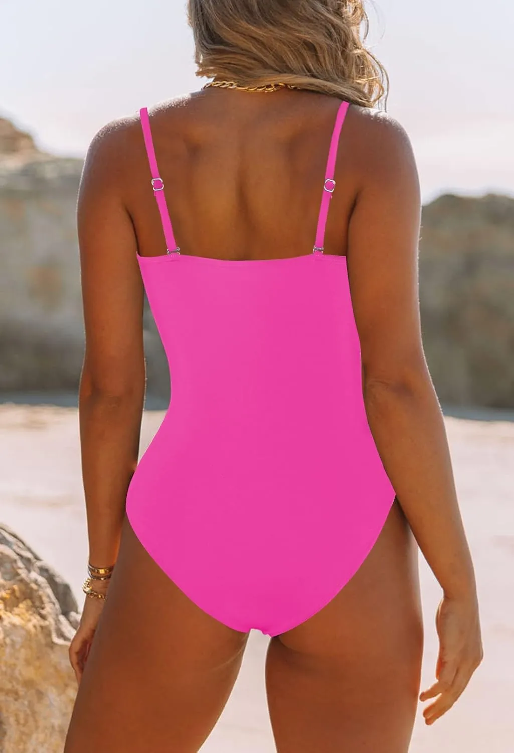Viottiset Women's Bandeau One Piece Swimsuit Strapless Tie High Cut Out Bathing Suit