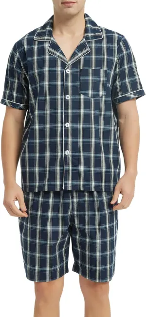 Vulcanodon Mens Cotton Pajama Set Short Sleeve, Button Down Pajama Set for Men Lightweight Men's Sleepwear