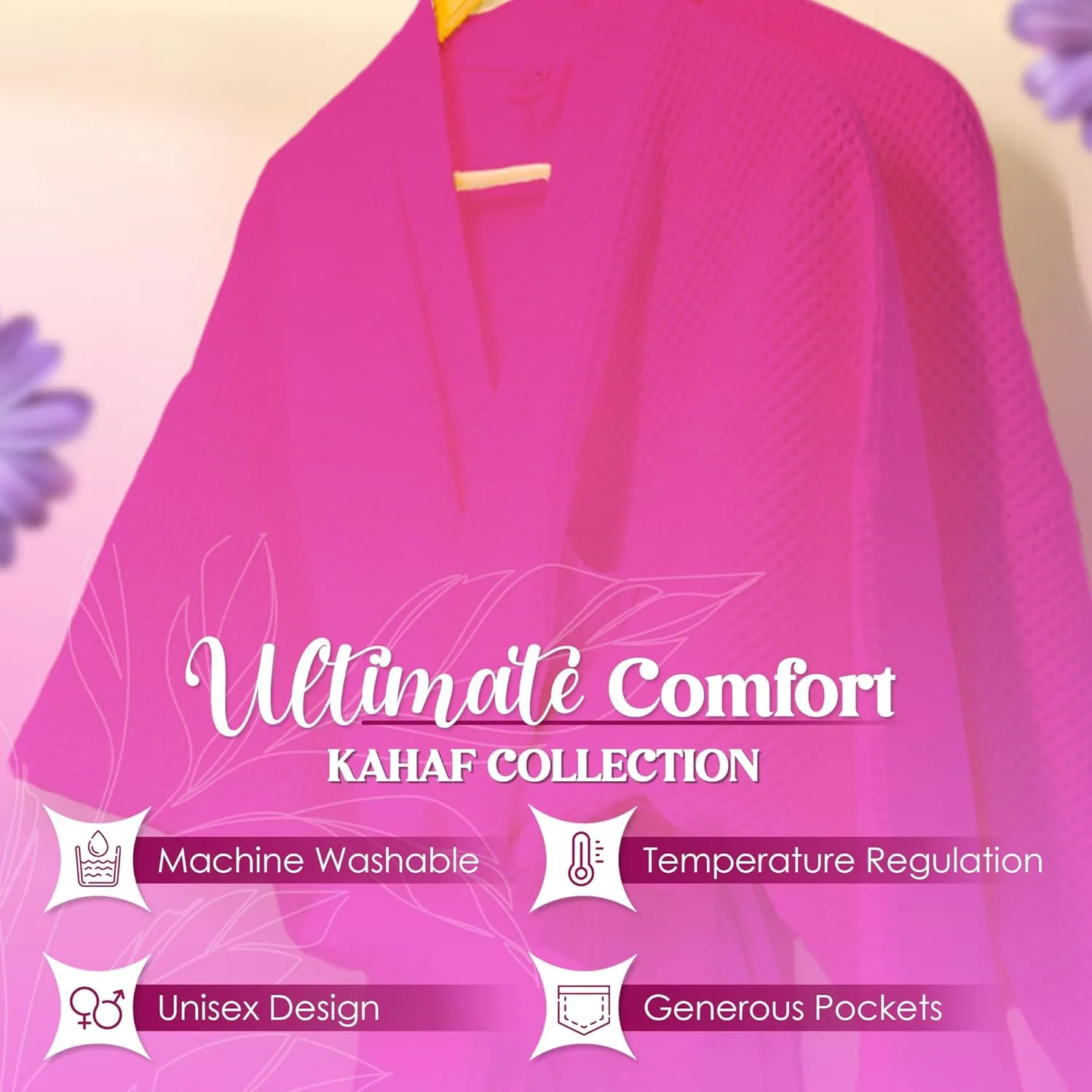 Waffle Knit Kimono Bathrobe for Women, 100% Cotton, Soft, Lightweight, Quick-Dry, Spa & Lounge Robe