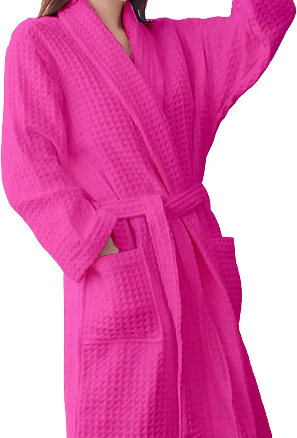 Waffle Knit Kimono Bathrobe for Women, 100% Cotton, Soft, Lightweight, Quick-Dry, Spa & Lounge Robe