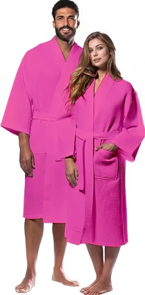 Waffle Knit Kimono Bathrobe for Women, 100% Cotton, Soft, Lightweight, Quick-Dry, Spa & Lounge Robe