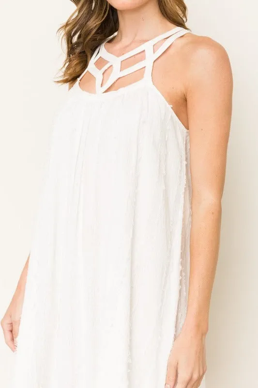 White Lattice Detail Neckline Dress
