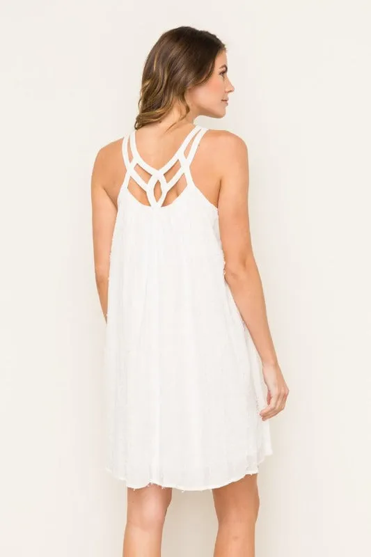 White Lattice Detail Neckline Dress