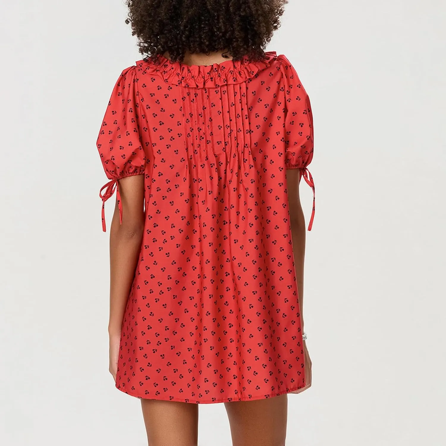 Women Babydoll Ruffle Mini Dress Y2k Puff Short Sleeve Square Neck Aline Loose Shift Vacation Beach Sun Dress