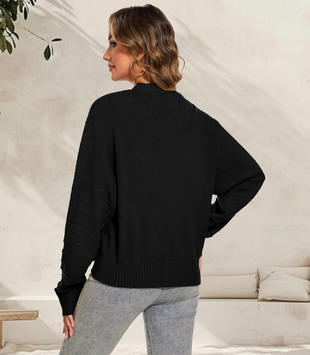 Women Fall Long Sleeve V Neck Cardigan Button Down Lightweight Cropped Cardigan Sweater Jackets