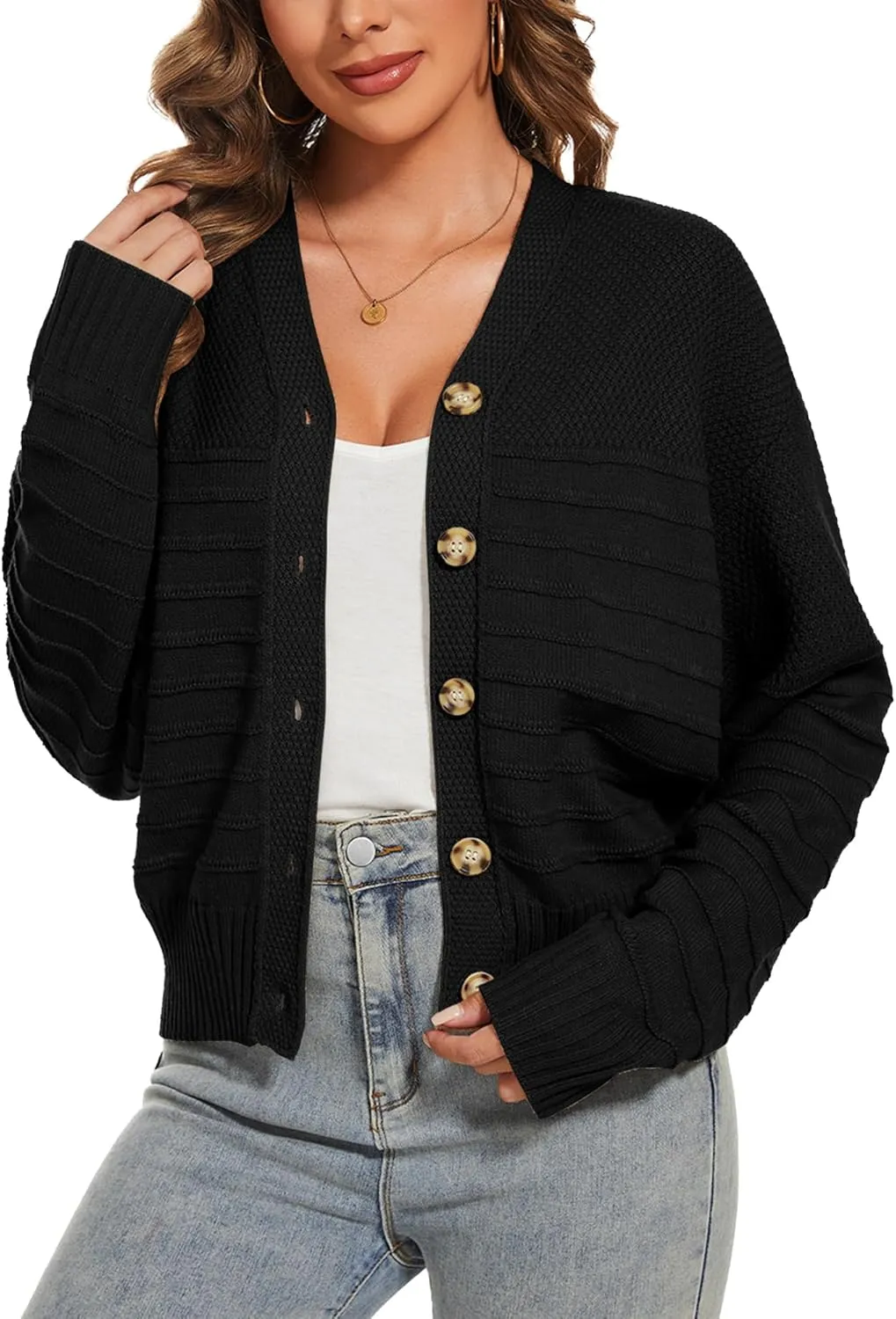 Women Fall Long Sleeve V Neck Cardigan Button Down Lightweight Cropped Cardigan Sweater Jackets