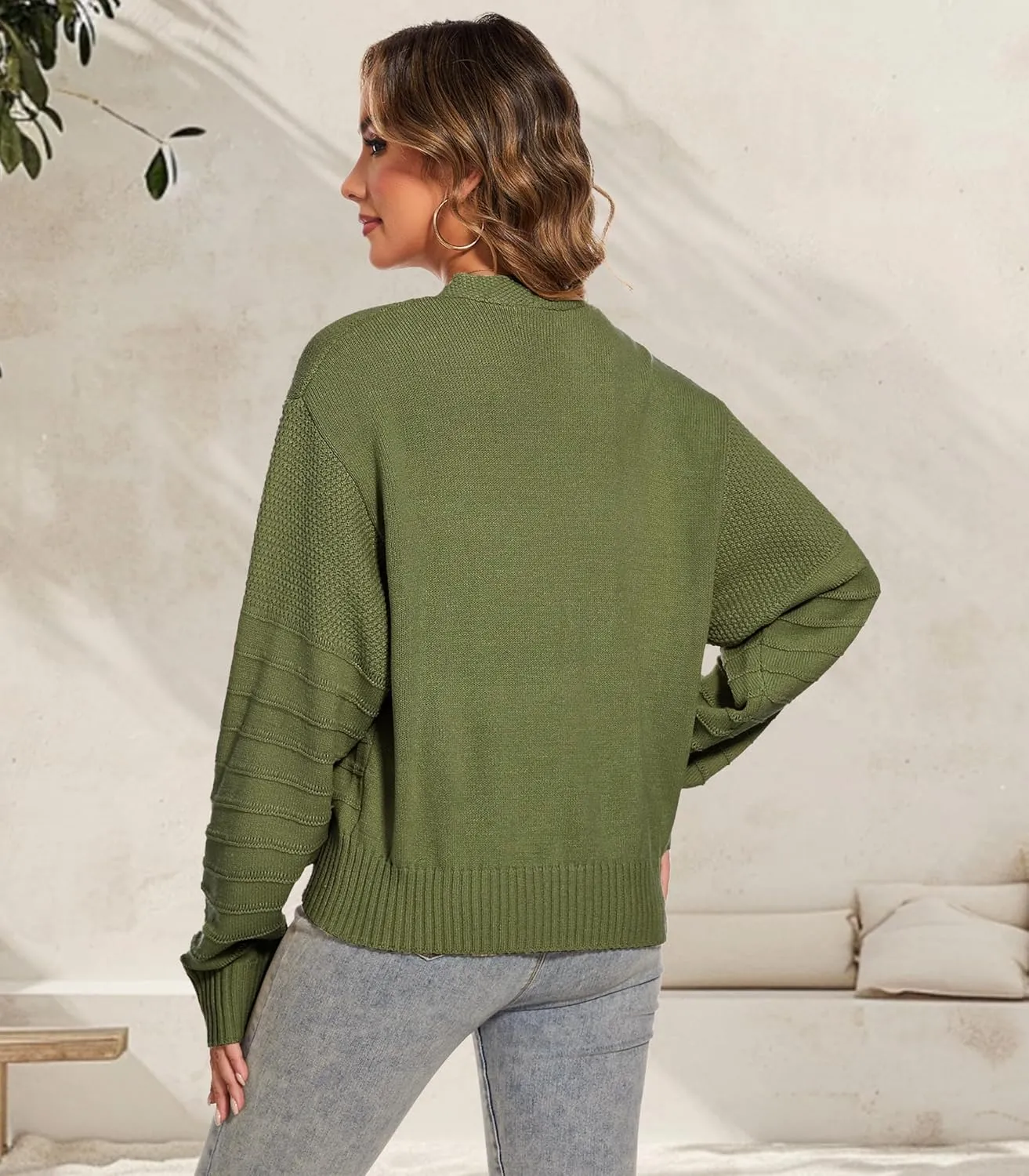 Women Fall Long Sleeve V Neck Cardigan Button Down Lightweight Cropped Cardigan Sweater Jackets