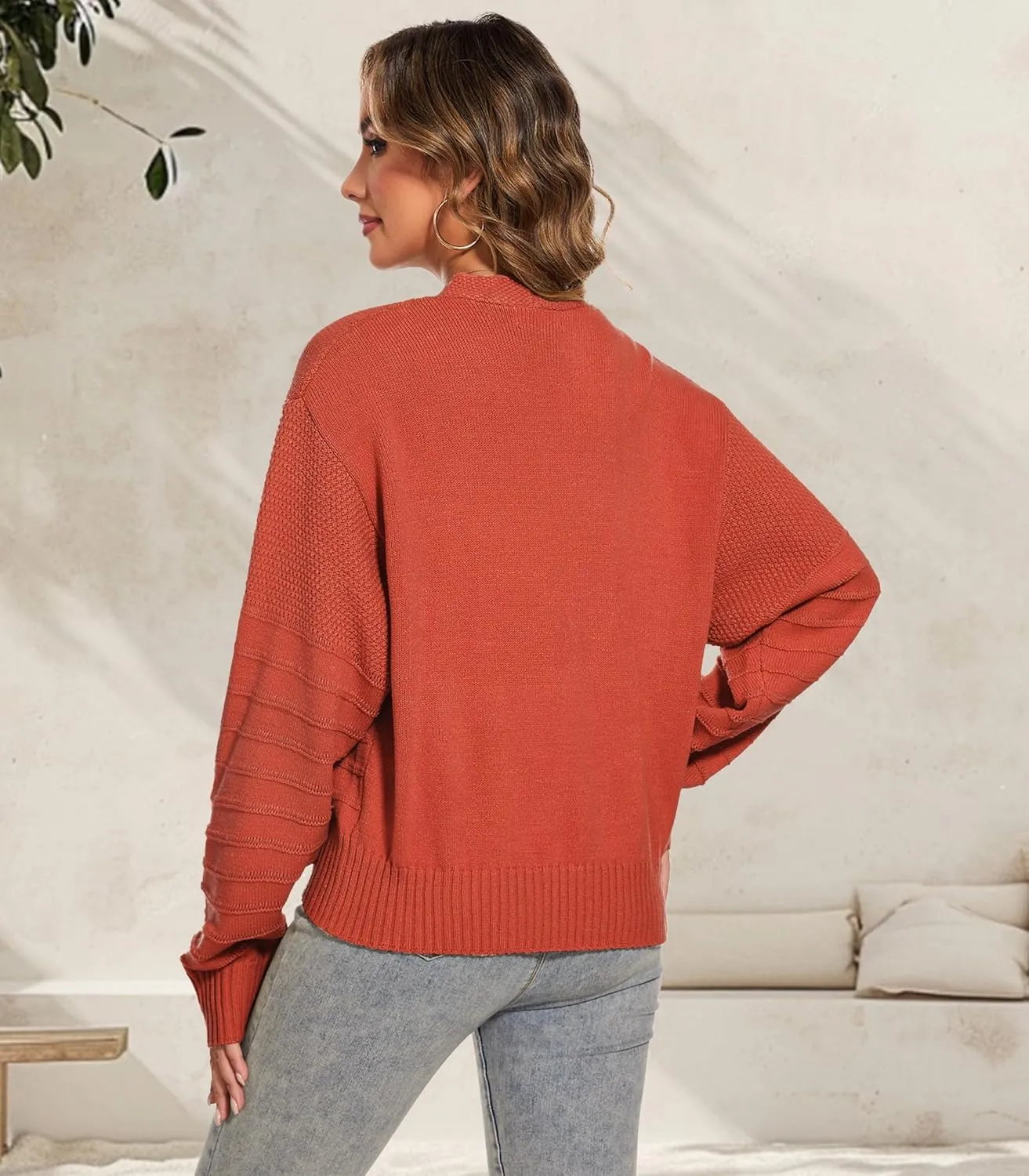 Women Fall Long Sleeve V Neck Cardigan Button Down Lightweight Cropped Cardigan Sweater Jackets