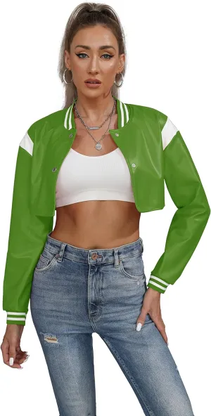 Women Leather Jackets-Faux Motorcycle Cropped Moto Biker Coat Short Lightweight PU Leather Bomber Jacket Women