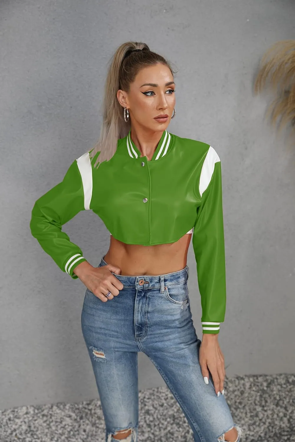 Women Leather Jackets-Faux Motorcycle Cropped Moto Biker Coat Short Lightweight PU Leather Bomber Jacket Women