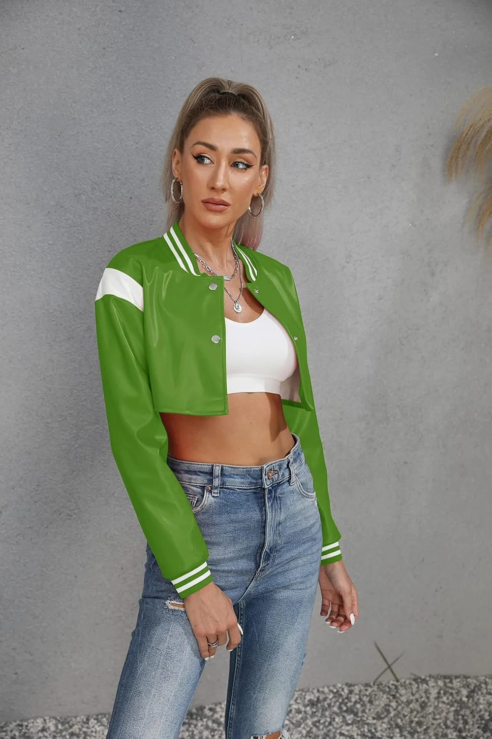 Women Leather Jackets-Faux Motorcycle Cropped Moto Biker Coat Short Lightweight PU Leather Bomber Jacket Women