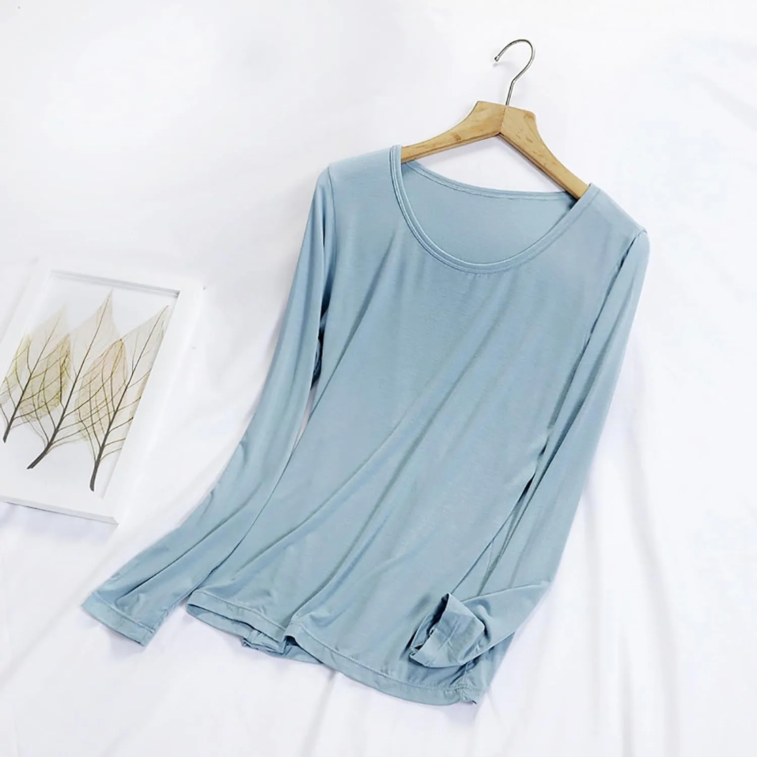 Women Lightweight Pajamas Tops Long Sleeve Plain Lounge T-Shirt Crewneck Soft Pajama Shirts Sleep Tunics Tee