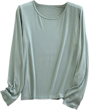 Women Lightweight Pajamas Tops Long Sleeve Plain Lounge T-Shirt Crewneck Soft Pajama Shirts Sleep Tunics Tee
