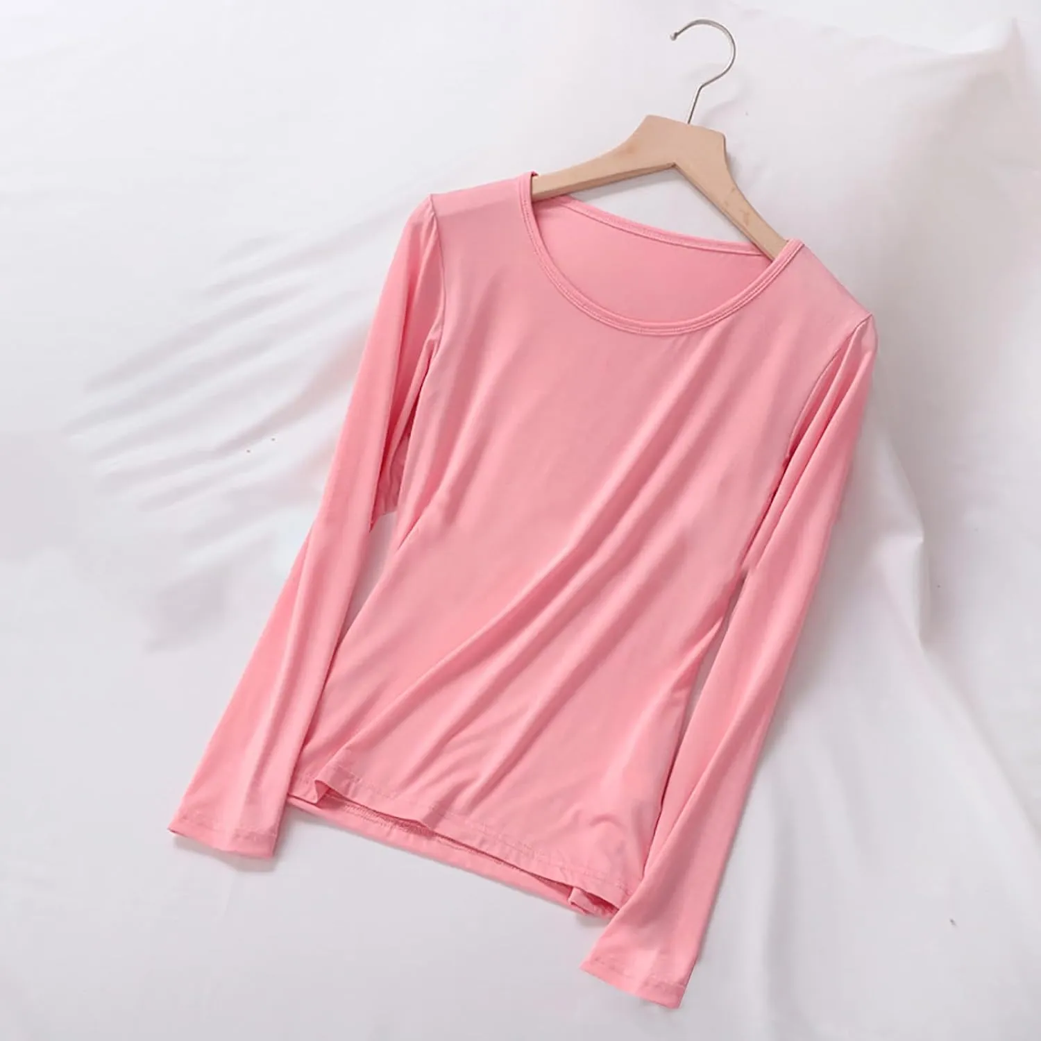Women Lightweight Pajamas Tops Long Sleeve Plain Lounge T-Shirt Crewneck Soft Pajama Shirts Sleep Tunics Tee