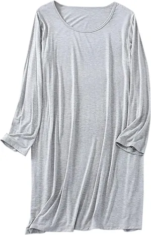 Women Long Sleeve Soft Sleepshirts Crewneck Comfort Nightdress Mid Length Sleepwear Solid Cozy Nightgowns