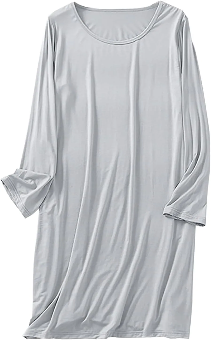 Women Long Sleeve Soft Sleepshirts Crewneck Comfort Nightdress Mid Length Sleepwear Solid Cozy Nightgowns