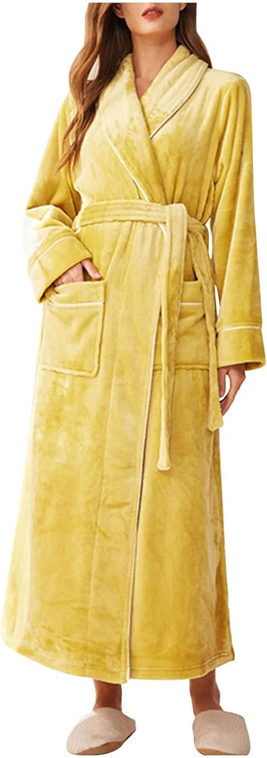 Women Robe Fleece Plush Soft Fluffy Fuzzy Cozy Warm Lightweight Bathrobe Shower Spa House Long Shaggy Robe for Women
