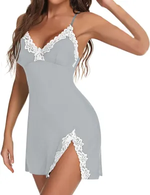 Women Sexy Lace Chemise Nightgown Sleepwear V Neck Full Slip Babydoll Lingerie Sleep Dress