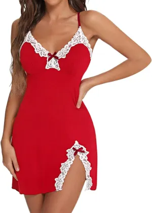 Women Sexy Lace Chemise Nightgown Sleepwear V Neck Full Slip Babydoll Lingerie Sleep Dress
