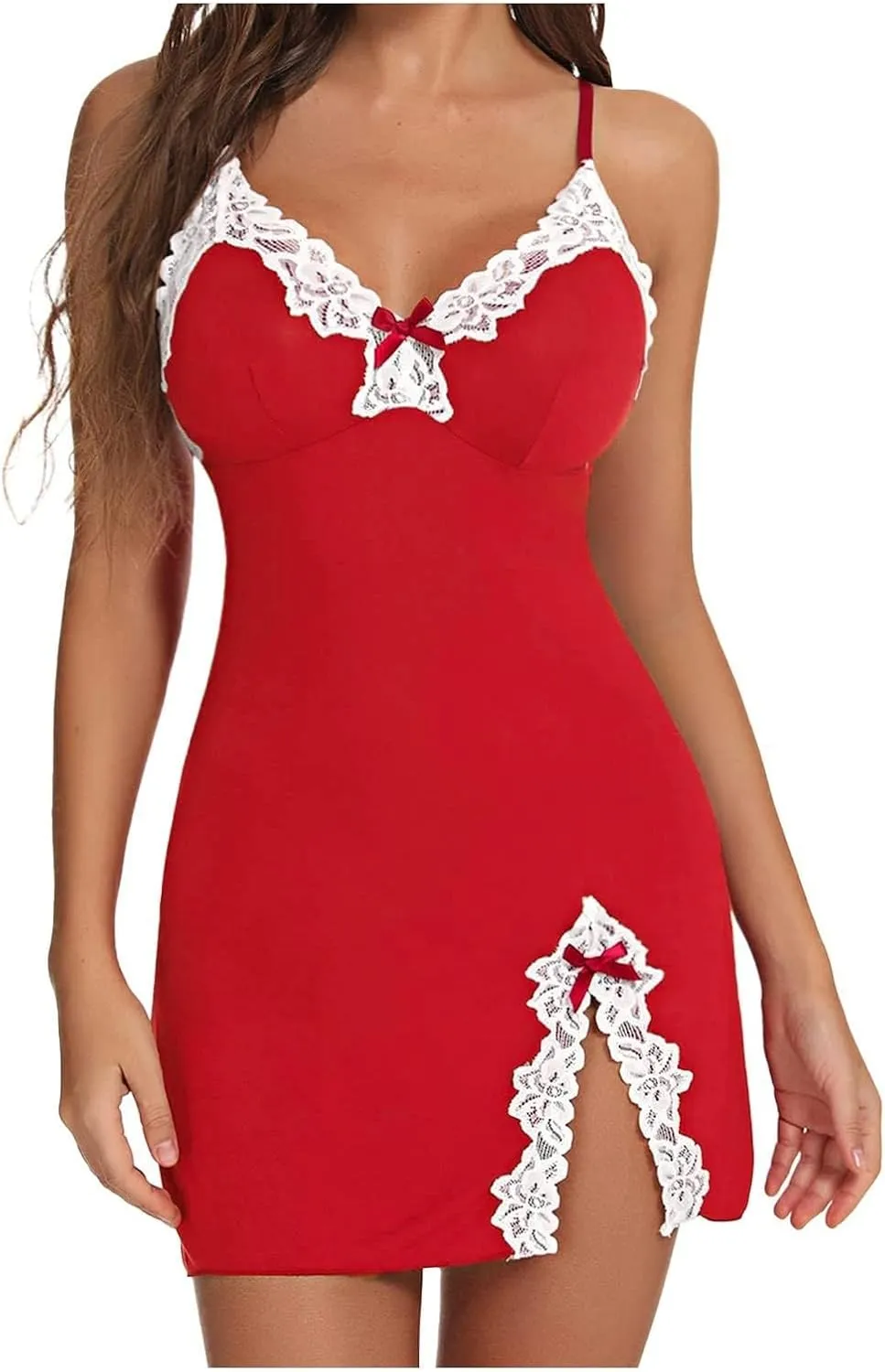 Women Sexy Lace Chemise Nightgown Sleepwear V Neck Full Slip Babydoll Lingerie Sleep Dress