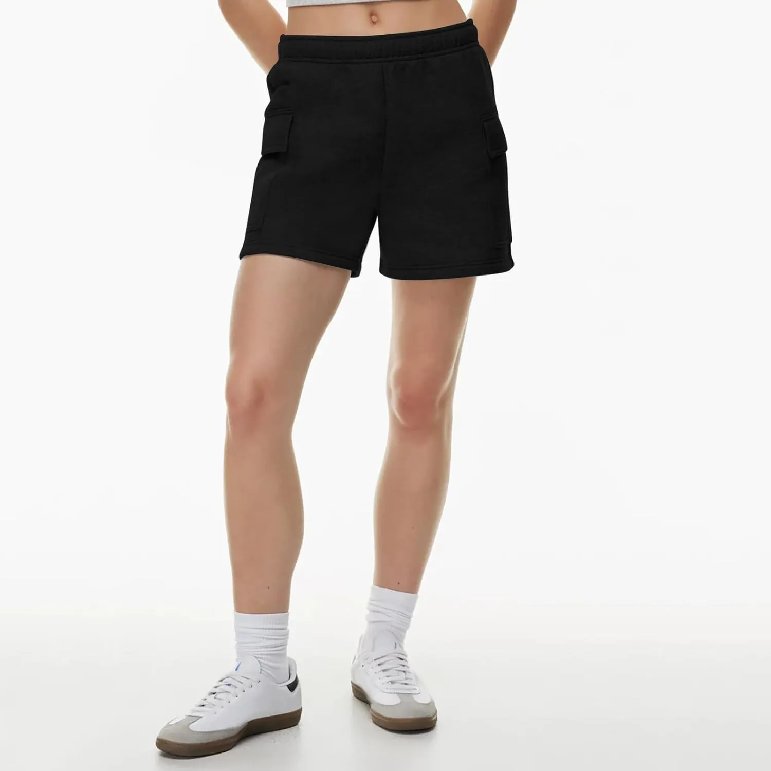 Women Sweat Shorts with Cargo Pockets Casual Summer Athletic Shorts High Waisted Running Shorts Comfy Lounge Shorts