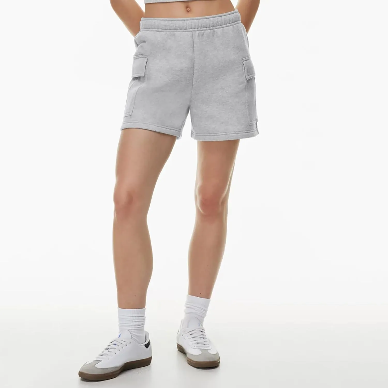 Women Sweat Shorts with Cargo Pockets Casual Summer Athletic Shorts High Waisted Running Shorts Comfy Lounge Shorts