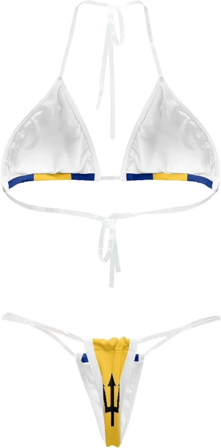 Women's 2 Piece Transparent String Bikini Flag Sexy Micro Bikini Halter Triangle Sexy Bathing Suit Set