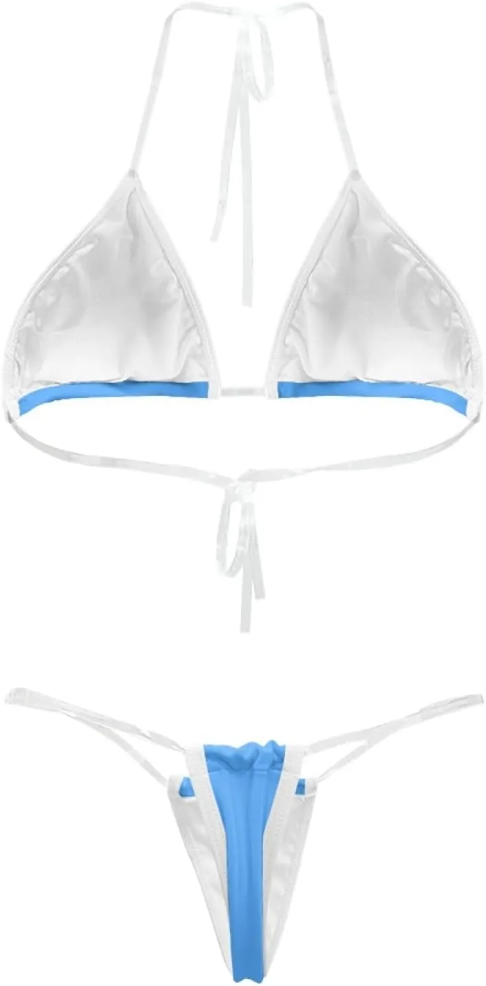 Women's 2 Piece Transparent String Bikini Flag Sexy Micro Bikini Halter Triangle Sexy Bathing Suit Set