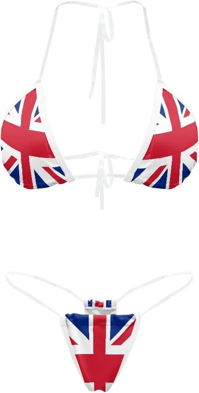 Women's 2 Piece Transparent String Bikini Flag Sexy Micro Bikini Halter Triangle Sexy Bathing Suit Set