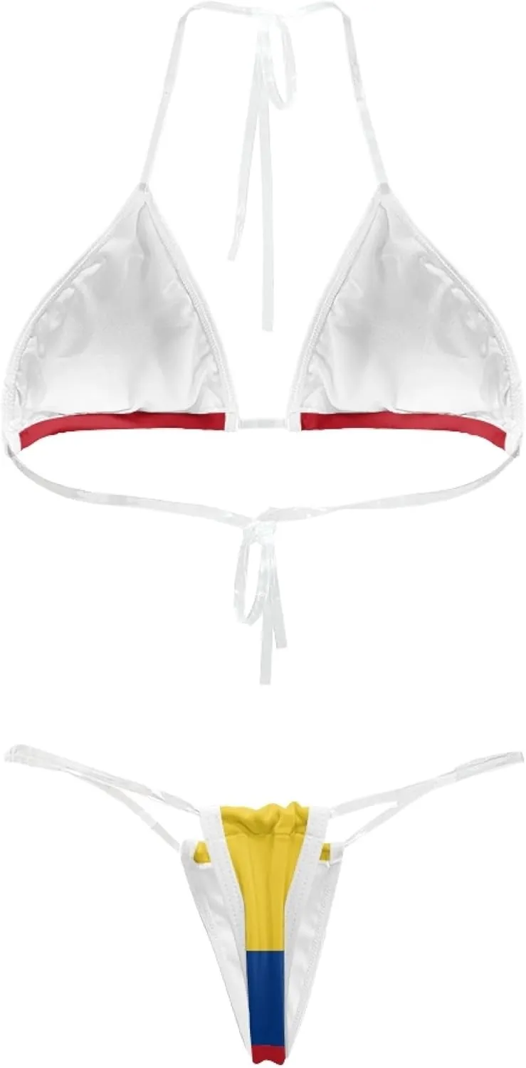 Women's 2 Piece Transparent String Bikini Flag Sexy Micro Bikini Halter Triangle Sexy Bathing Suit Set