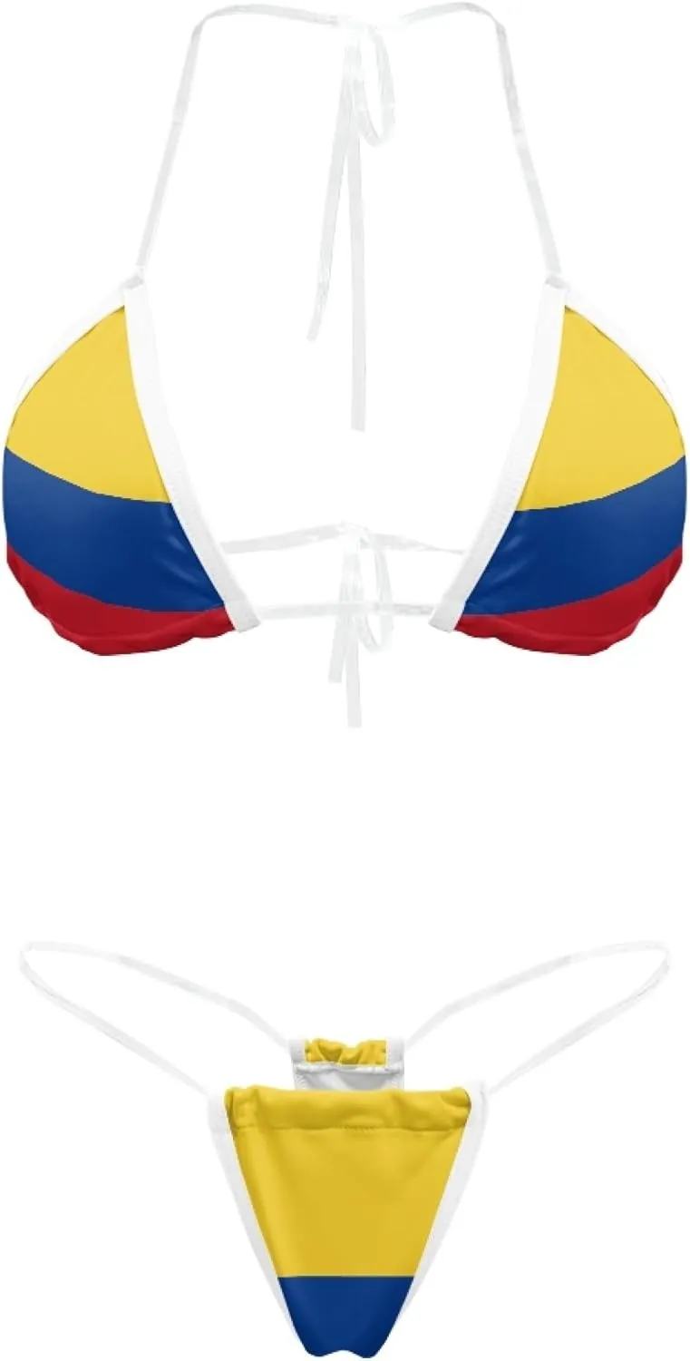 Women's 2 Piece Transparent String Bikini Flag Sexy Micro Bikini Halter Triangle Sexy Bathing Suit Set