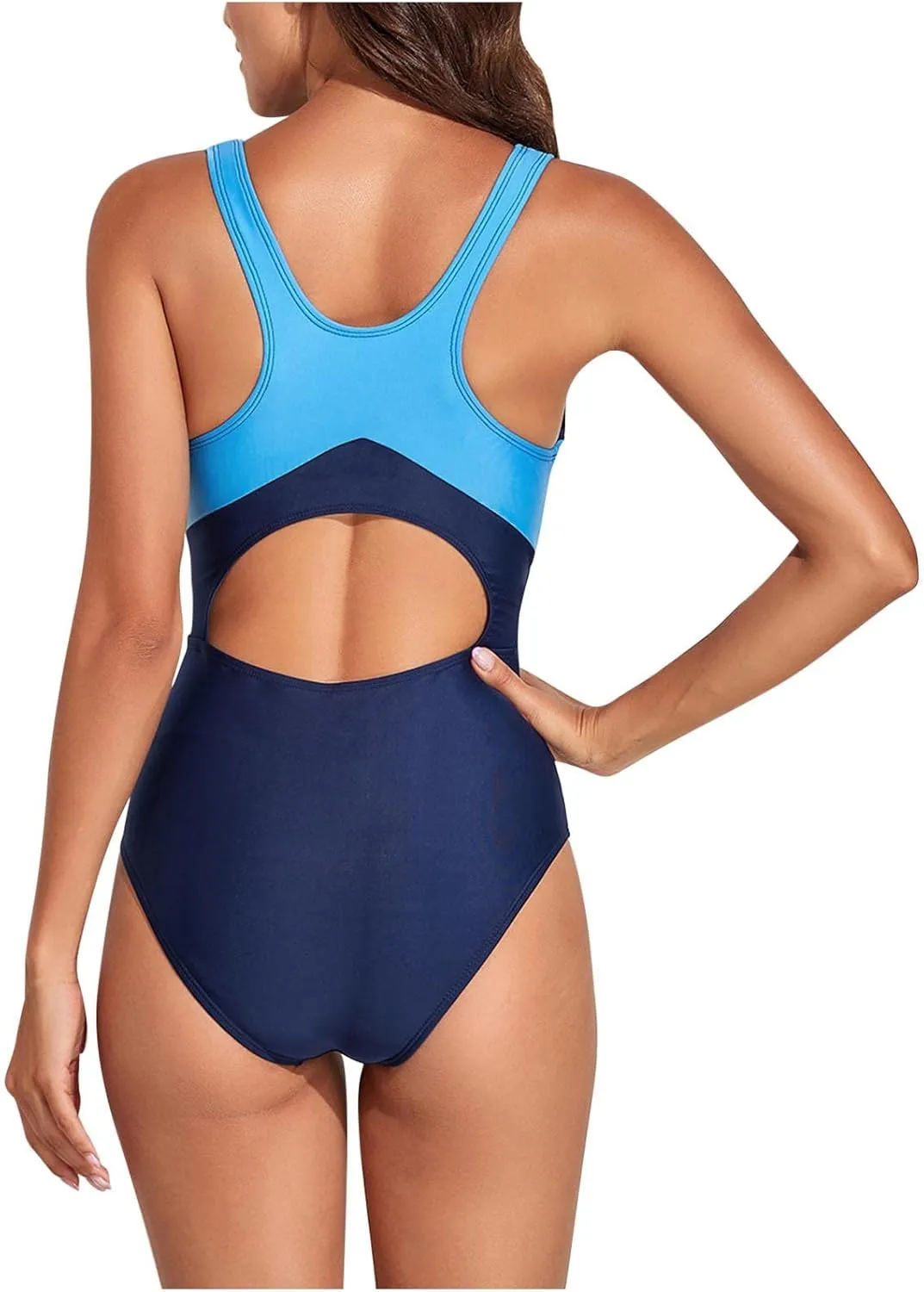 Women's Athletic Swimsuit One Piece Sleeveless Bathing Suit Fashion Colorblock Beach Board Swimwear for Surfing Swimming