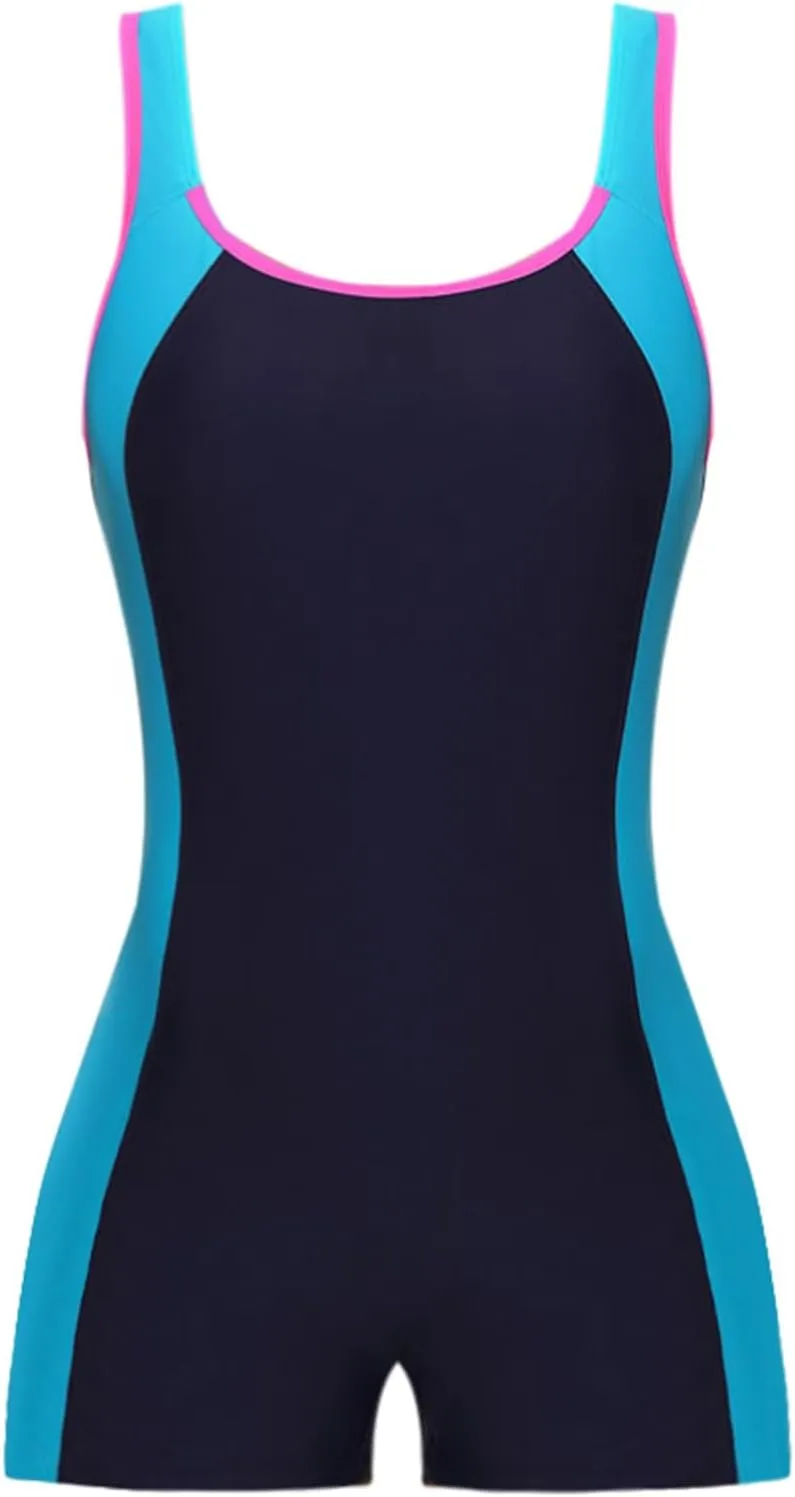 Womens Boyleg One Piece Athletic Swimsuits with Shorts Sport Modest Bathing Suit Racerback Swimwear Teens Girl