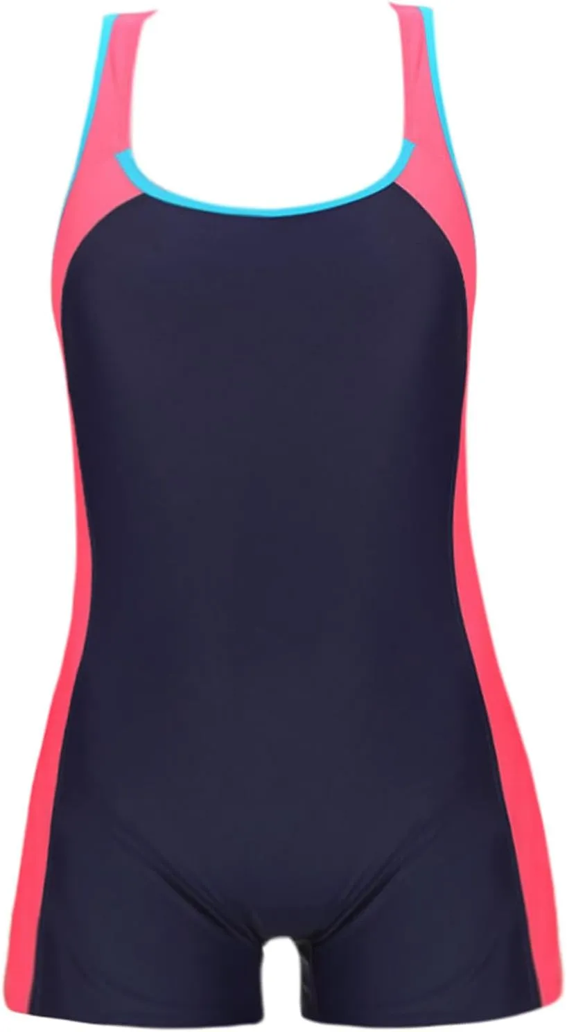 Womens Boyleg One Piece Athletic Swimsuits with Shorts Sport Modest Bathing Suit Racerback Swimwear Teens Girl
