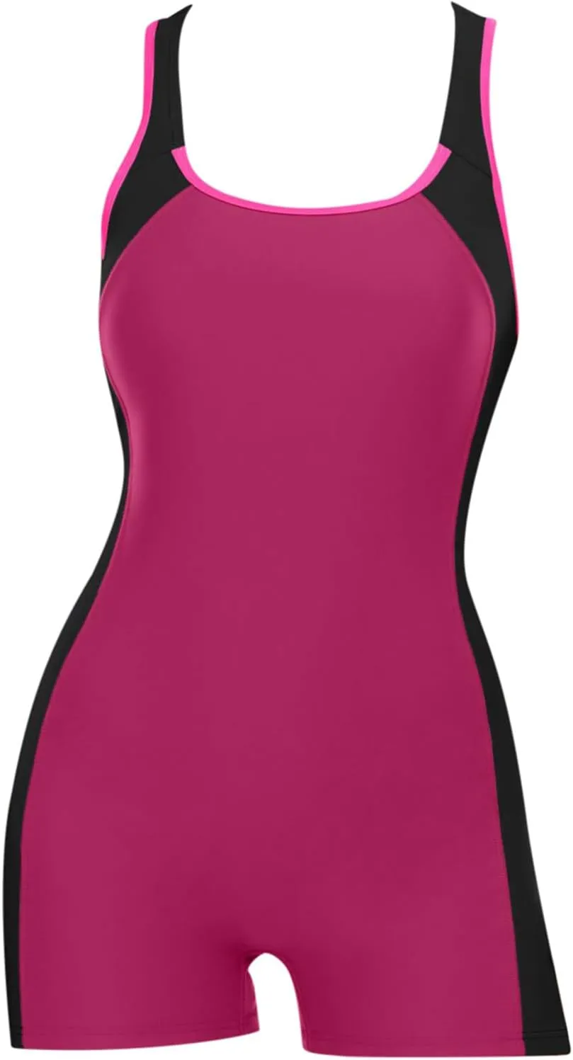 Womens Boyleg One Piece Athletic Swimsuits with Shorts Sport Modest Bathing Suit Racerback Swimwear Teens Girl