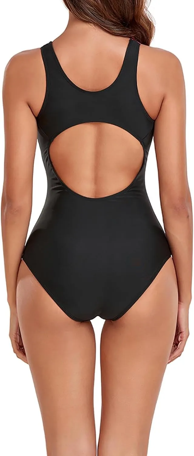 Womens Boyleg Racerback One Piece Swimsuit Athletic Full Coverage Swimwear Lap Swimming Suit Cutout Bathing Suit