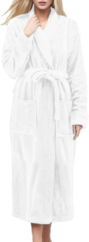 Women's Casual Bathrobes Solid Fleece Velvet Soft Thick Pajamas Nightgown Long Sleeve Knee Length Cozy Bathrobes Women's Robes,White,M