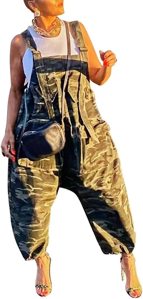 Women's Casual Denim Harem Jumpsuit, Plus Size Loose Fit Jean Jumpsuit Wide Leg Overalls Crop Harem Denim Romper Pants(Style A-02,Medium)