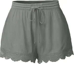 Womens Casual Shorts Drawstring Elastic Waist Summer Beach Shorts Quick-Dry Running Shorts