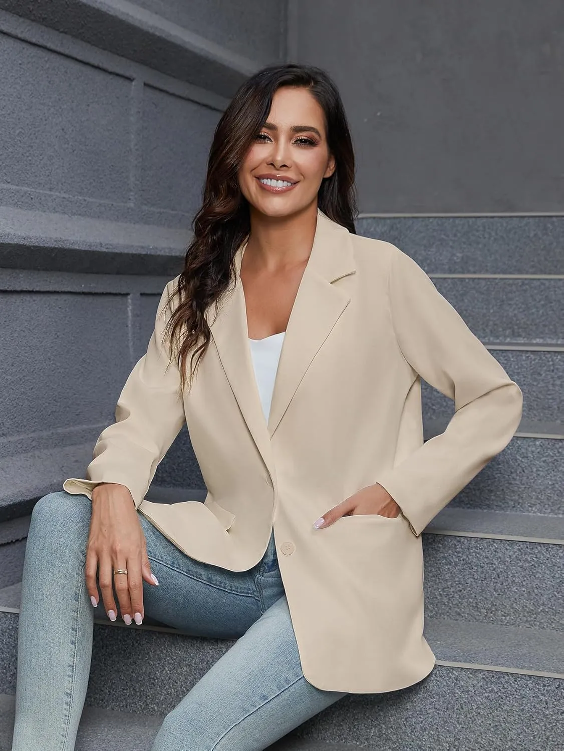 Women's Casual Summer Blazers Open Front Cardigan Button Lightweight Work Blazer Jackets with Pockets