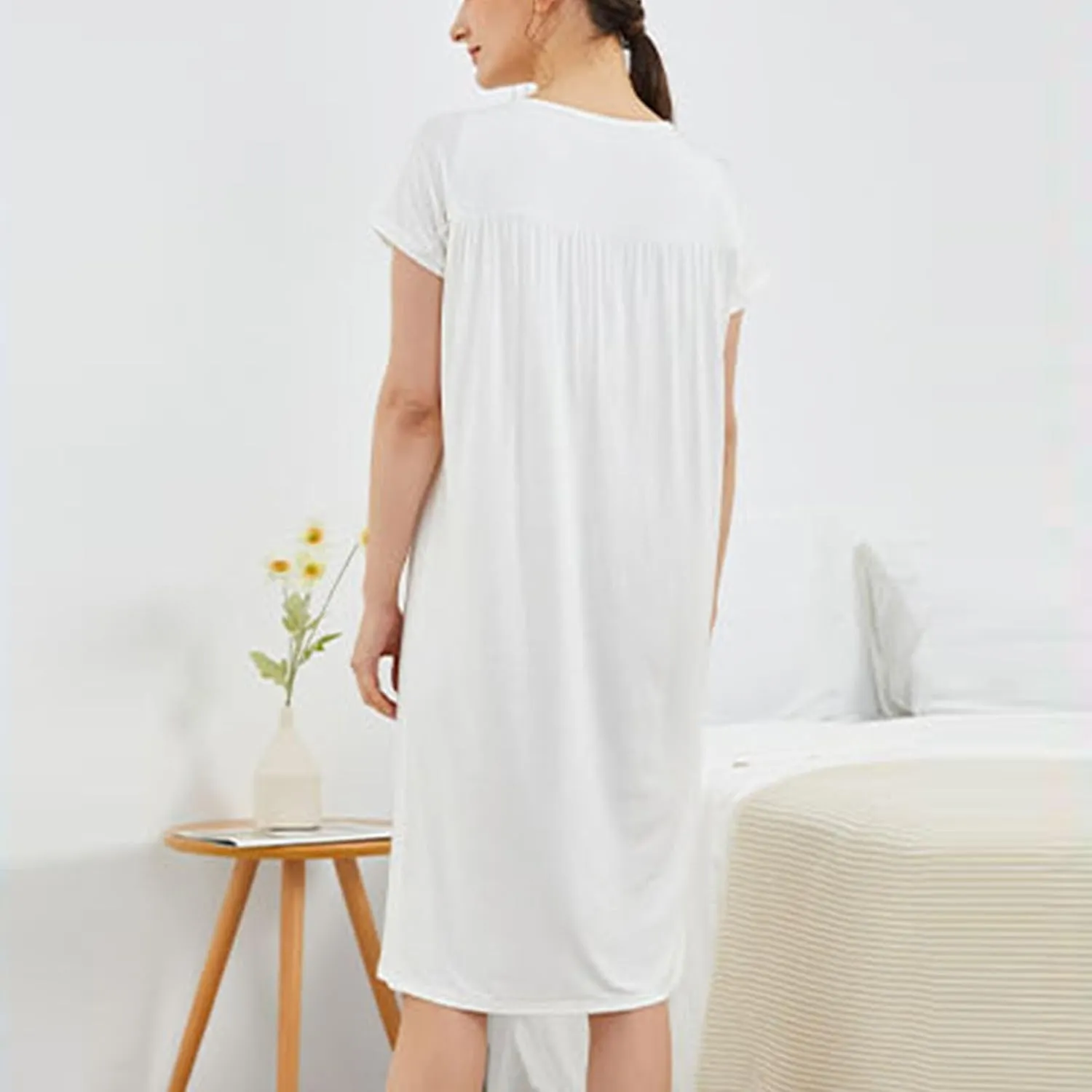 Women's Cotton T-Shirt Nightgown Short Sleeve Crewneck Sleepshirts Soft Comfy Casual Loose Fit Nightdress Cover Ups