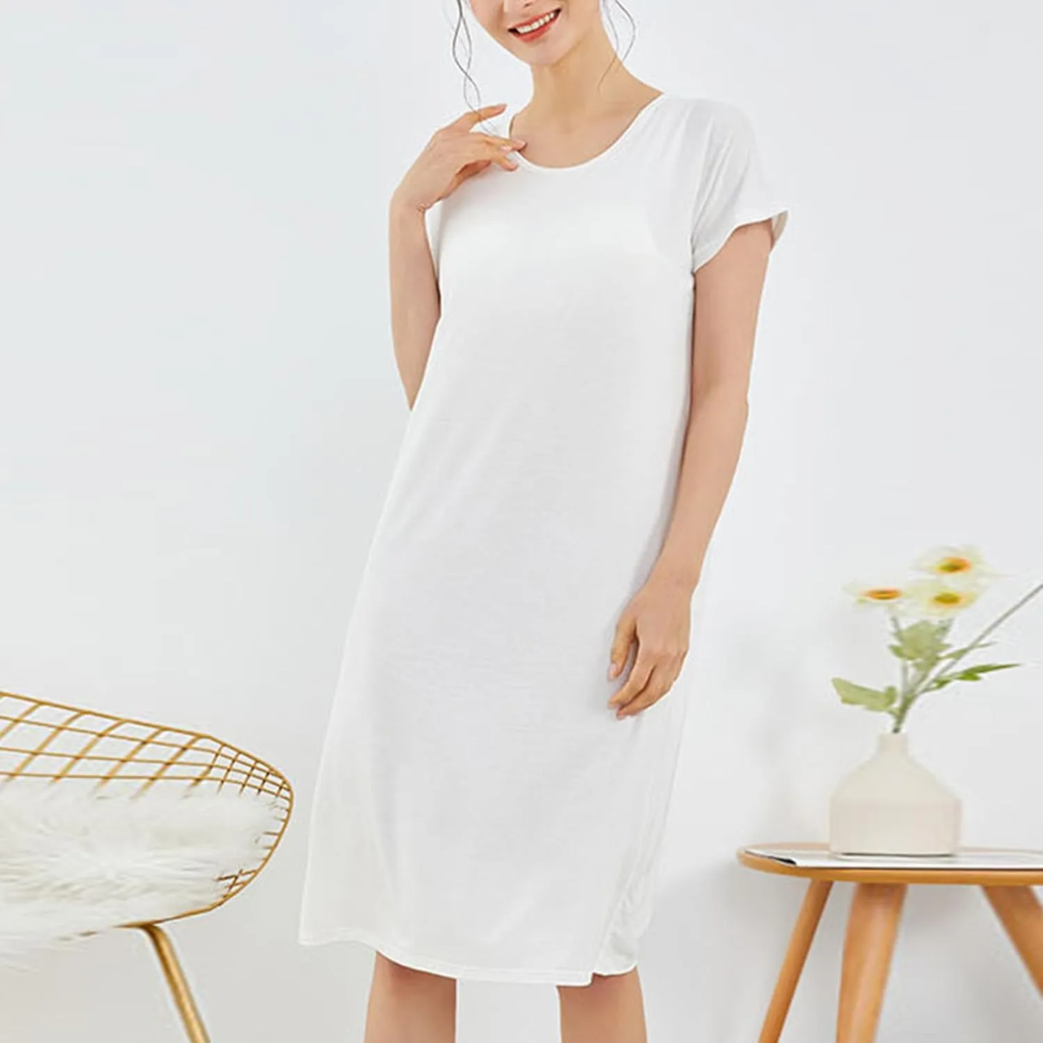 Women's Cotton T-Shirt Nightgown Short Sleeve Crewneck Sleepshirts Soft Comfy Casual Loose Fit Nightdress Cover Ups
