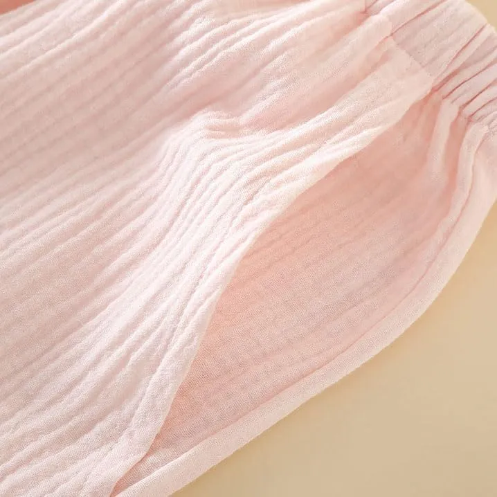 Women's Crinkle Cotton Pajama Set Gauze Pj Set Long Sleeve Shirt Sleepwear 2 Piece Lounge Set