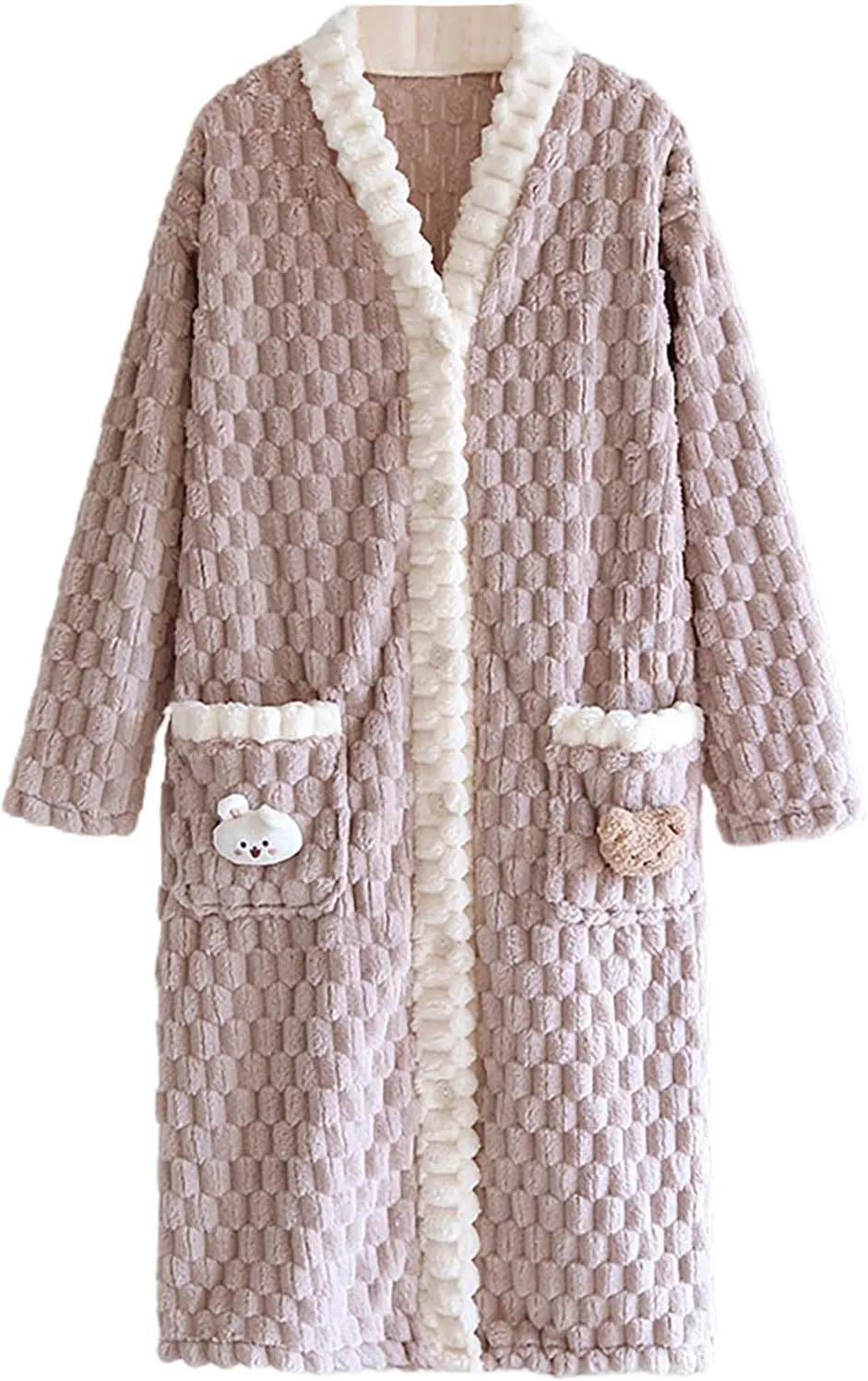 Women's Flannel Robes Button Down Fleece Cute Long Sleeve Full Length Fall Winter Cozy Loungewear Pajamas Soft Robe Fuzzy Robe,Purple,L