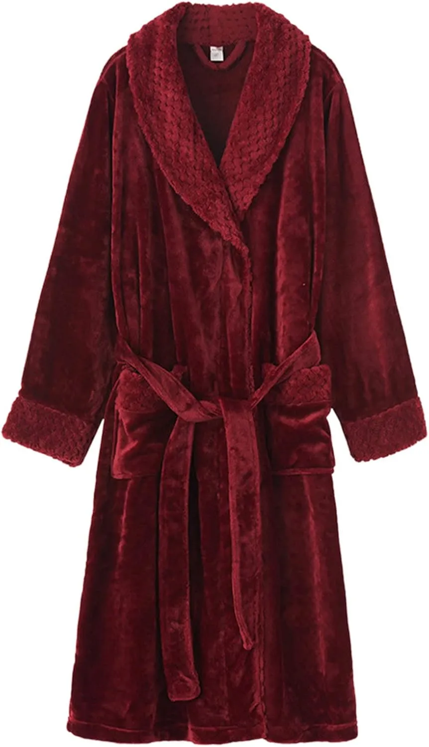 Womens Fleece Hooded Bathrobe Home Plush Thermal Bathrobe Nightgown Bath Robes House Coats for Elderly Plush Long