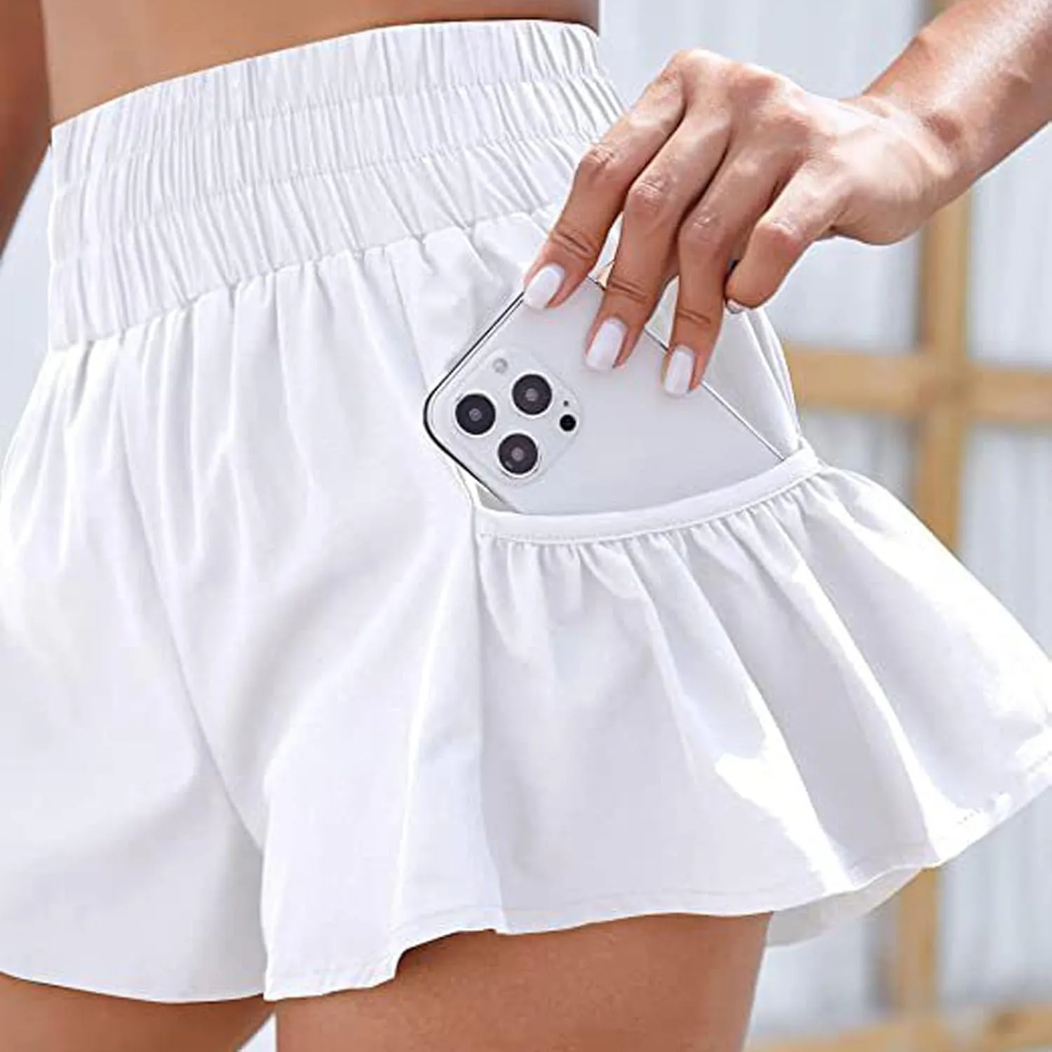 Womens High Waisted Gym Shorts Quick Dry Elastic Waist Running Workout Athletic Shorts Trendy Flowy Pockets Shorts