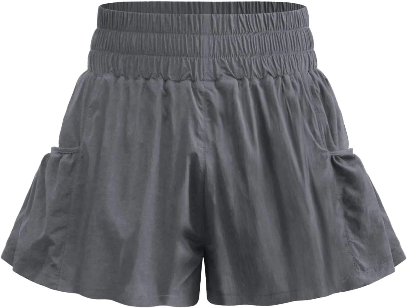 Womens High Waisted Gym Shorts Quick Dry Elastic Waist Running Workout Athletic Shorts Trendy Flowy Pockets Shorts