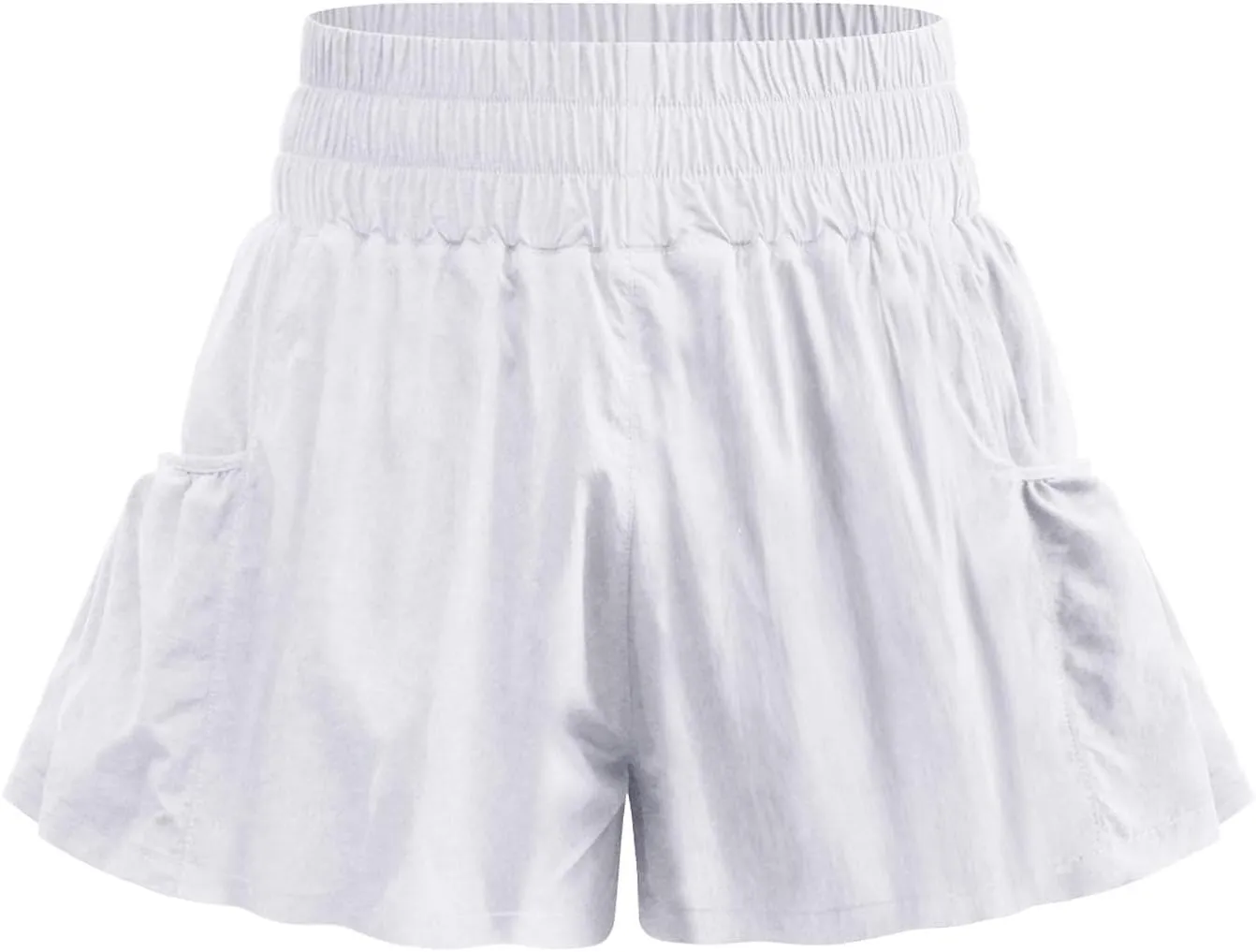 Womens High Waisted Gym Shorts Quick Dry Elastic Waist Running Workout Athletic Shorts Trendy Flowy Pockets Shorts